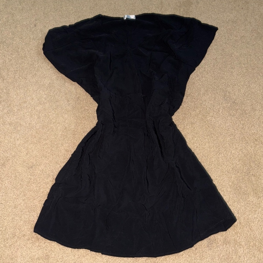 Black A-Line Mini Dress with Cap Dolman Sleeves